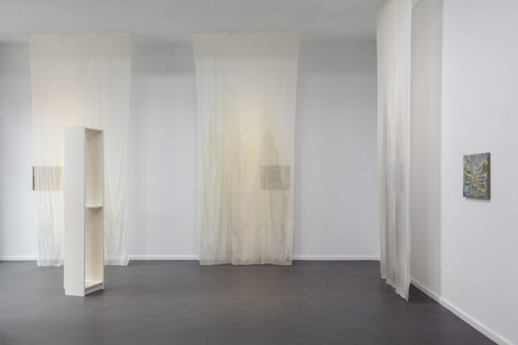 Installation view, Krys Huba, All of those records; tell me, bee, Künstlerhaus Bethanien, Berlin, 2025. Image courtesy of the artist and Künstlerhaus Bethanien, Berlin. Photo: Chroma Studio Berlin.