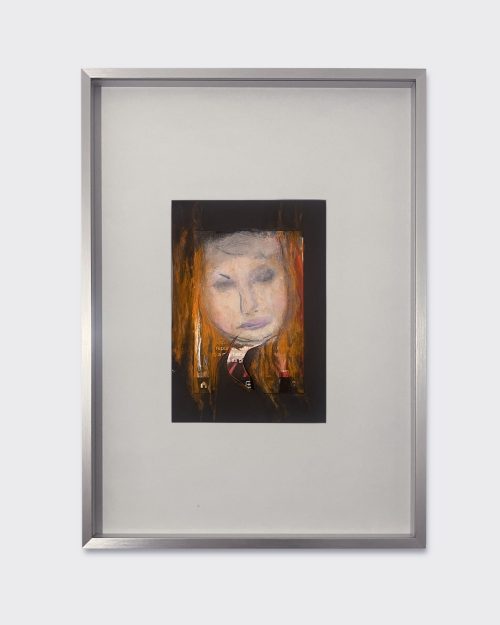 Christina Krys Huba, Main Character, 2024, Acrylics on colour photography, screenshot, cardboard, 21 x 14,5 cm, framed.